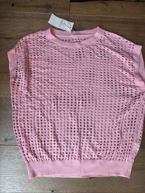 MarlaWynne Pink Open-Knit Crewneck Sweater Shell